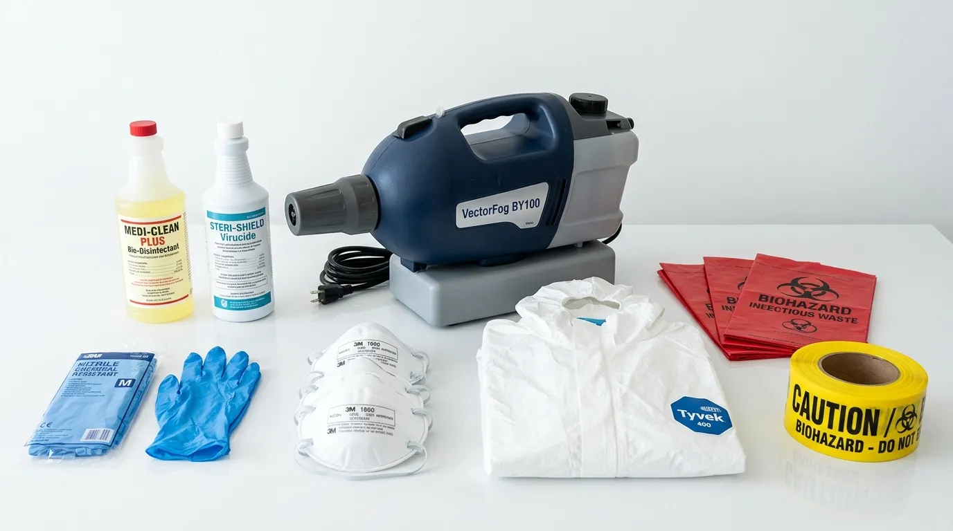 Professional biohazard remediation crew working in Justice